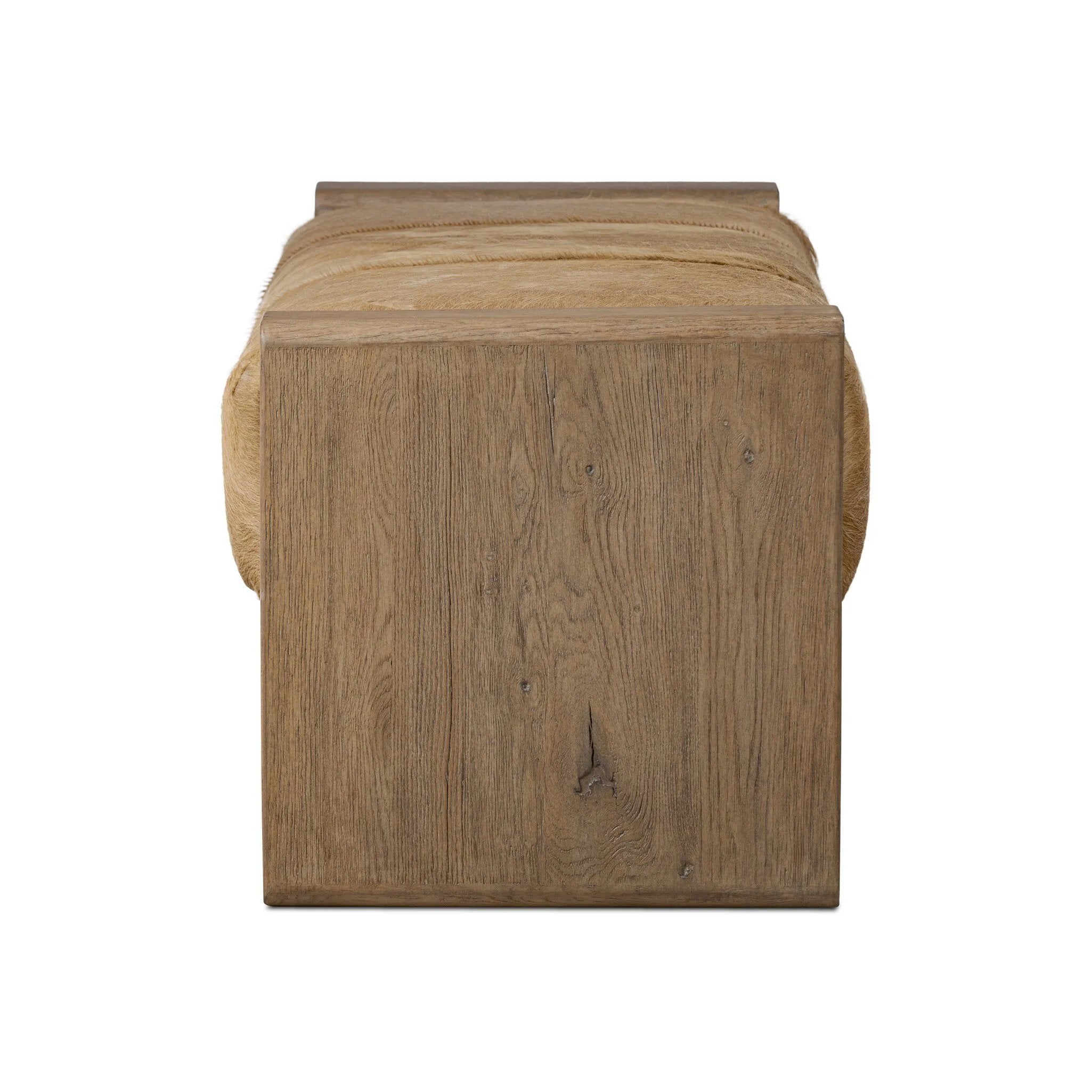 Make your space stand out with a unique accent bench of solid oak and hair on hide. Reflective of hides' one-of-a-kind nature, a variance in coloring, pattern and hair length is to be expected Amethyst Home provides interior design, new home construction design consulting, vintage area rugs, and lighting in the Boston metro area.