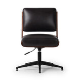 Featuring Landon Sonoma Black Armless Desk Chair by Four Hands at Amethyst Home. A nod to midcentury design, a molded wood frame veneered in rich walnut is paired with black top-grain leather cushions for maximum comfort. Height adjustable and 360-degree swivel function for ease in the workplace.
Overall Dimensions: 26.75" L x 20.5 " W x 34.0" H
Materials:. Amethyst Home provides interior design, new home construction design consulting, vintage area rugs, and lighting in the Alpharetta metro area.