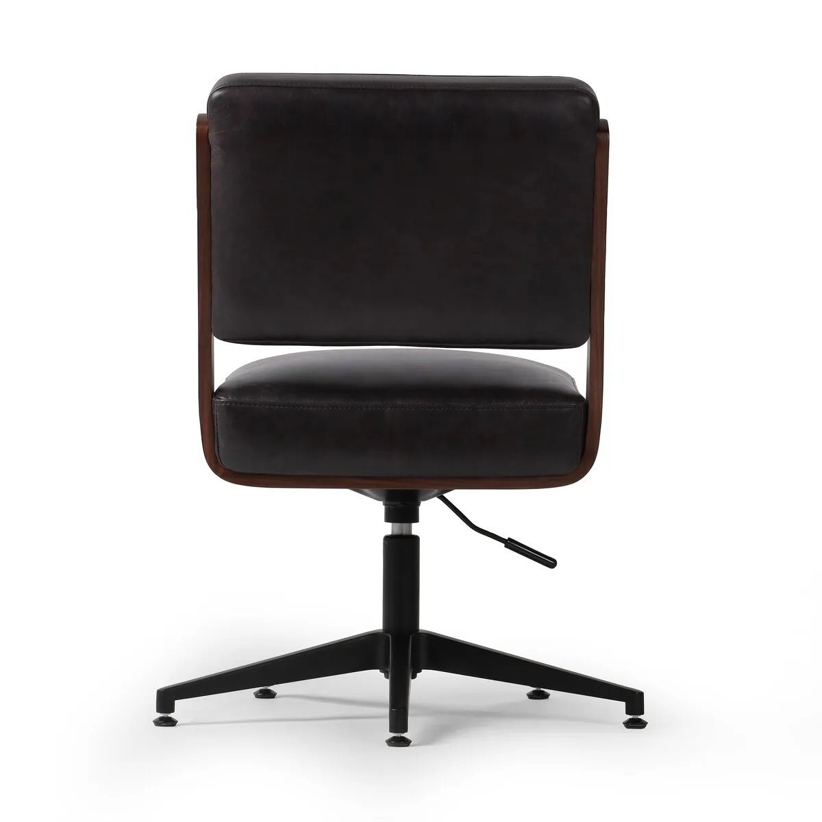 Featuring Landon Sonoma Black Armless Desk Chair by Four Hands at Amethyst Home. A nod to midcentury design, a molded wood frame veneered in rich walnut is paired with black top-grain leather cushions for maximum comfort. Height adjustable and 360-degree swivel function for ease in the workplace.
Overall Dimensions: 26.75" L x 20.5 " W x 34.0" H
Materials: Top . Amethyst Home provides interior design, new home construction design consulting, vintage area rugs, and lighting in the Tampa metro area.