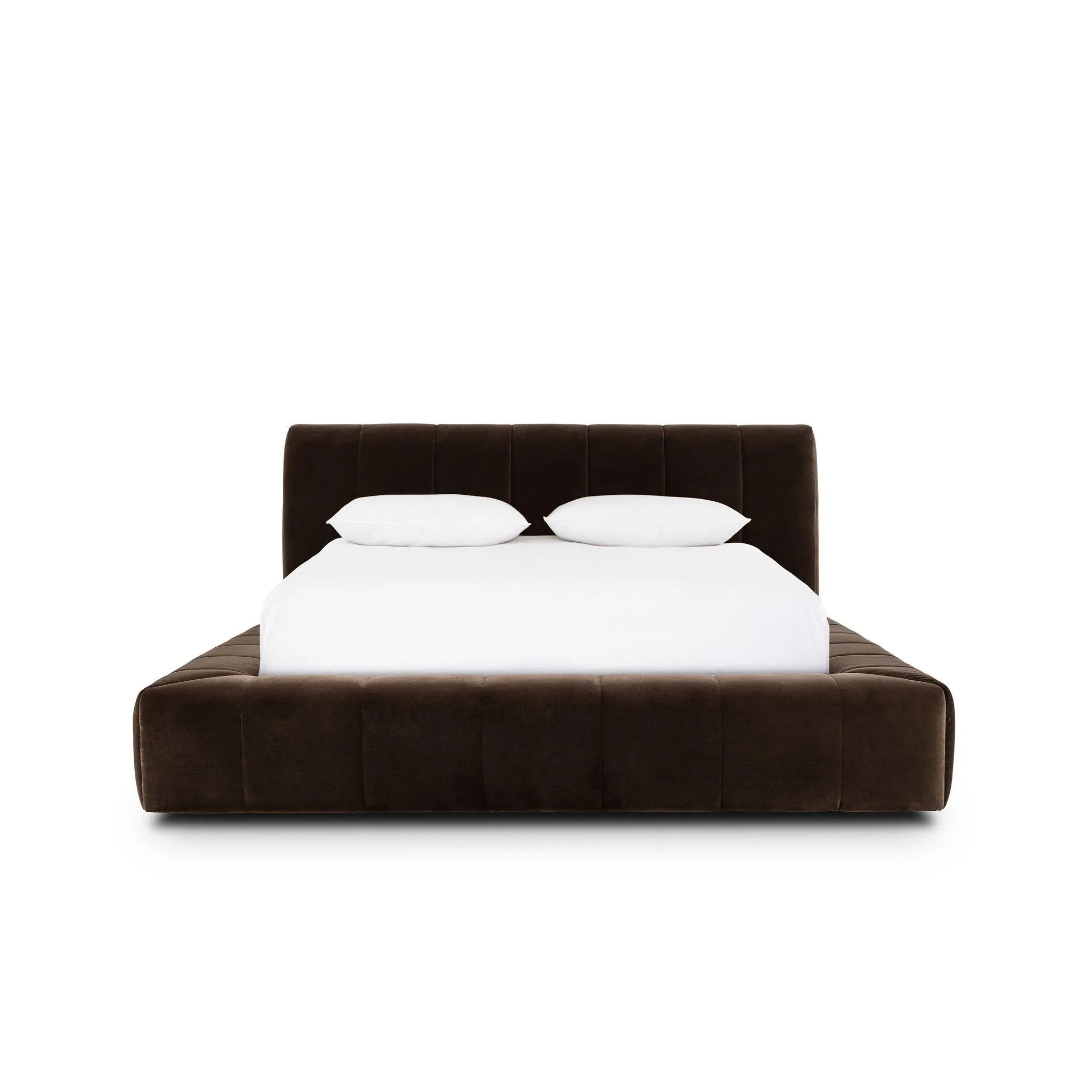 Wide, vertical channeling and low styling speak to the modish Italian influence of this softly textured bed upholstered in cream high-performance fabric. Performance fabrics are specially created to withstand spills, stains, high traffic and wear, ensuring long-term comfort and unmatched durability Amethyst Home provides interior design, new home construction design consulting, vintage area rugs, and lighting in the Portland metro area.