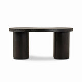 Featuring Leeds Ebony Veneer Desk by Four Hands at Amethyst Home. Substantial cylindrical legs support a kidney-shaped desk crafted in light black-finished oak veneer — a testament to form harmonizing with function.Overall Dimensions: 63.00"w x 31.50"d x 30.00"hWeight : 127.87 lbsMaterials: Oak Veneer. Amethyst Home provides interior design, new home construction design consulting, vintage area rugs, and lighting in the Austin metro area.