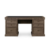 Featuring Lifestyle Sundried Ash Large Desk by Four Hands at Amethyst Home. Borrowing inspiration from the classic lawyer's desk with an inlaid leather top and French-inspired detailing. Finished in warm, sun-dried wheat tones with cast brass hardware, with dual file drawers for letter-sized documents.Overall Dimensions: 68.50"w x 31.00"d x 32.25"hWeight : 171. Amethyst Home provides interior design, new home construction design consulting, vintage area rugs, and lighting in the Boston metro area.