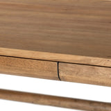 Featuring Lorik Caramel Rubberwood Desk by Four Hands at Amethyst Home. Wabi Sabi-inspired and designed with a clean, bold shape. This rustic desk features a modernized shape crafted from caramel-finished wood. Designed with cylindrical legs that are both angled and tapered for added movement. Built-in, hidden pencil drawers keep the focus on the natural grai. Amethyst Home provides interior design, new home construction design consulting, vintage area rugs, and lighting in the Houston metro area.