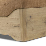 This statement-making chaise takes on an oversized shape-based silhouette, with a deep, chenille-upholstered seat and thick wood base. The subtly angled seating doubles as head support for a refined look, perfect as room dividing piece Amethyst Home provides interior design, new home construction design consulting, vintage area rugs, and lighting in the Boston metro area.