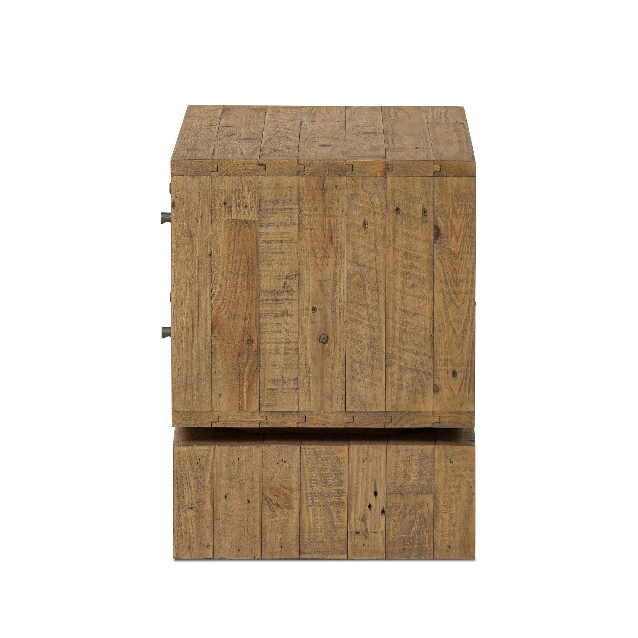 Bring organic character to your bedside with a two-drawer dresser of solid reclaimed pine. A rustic finish plays up natural knots and graining, for a beautifully rich look Amethyst Home provides interior design, new home construction design consulting, vintage area rugs, and lighting in the Los Angeles metro area.