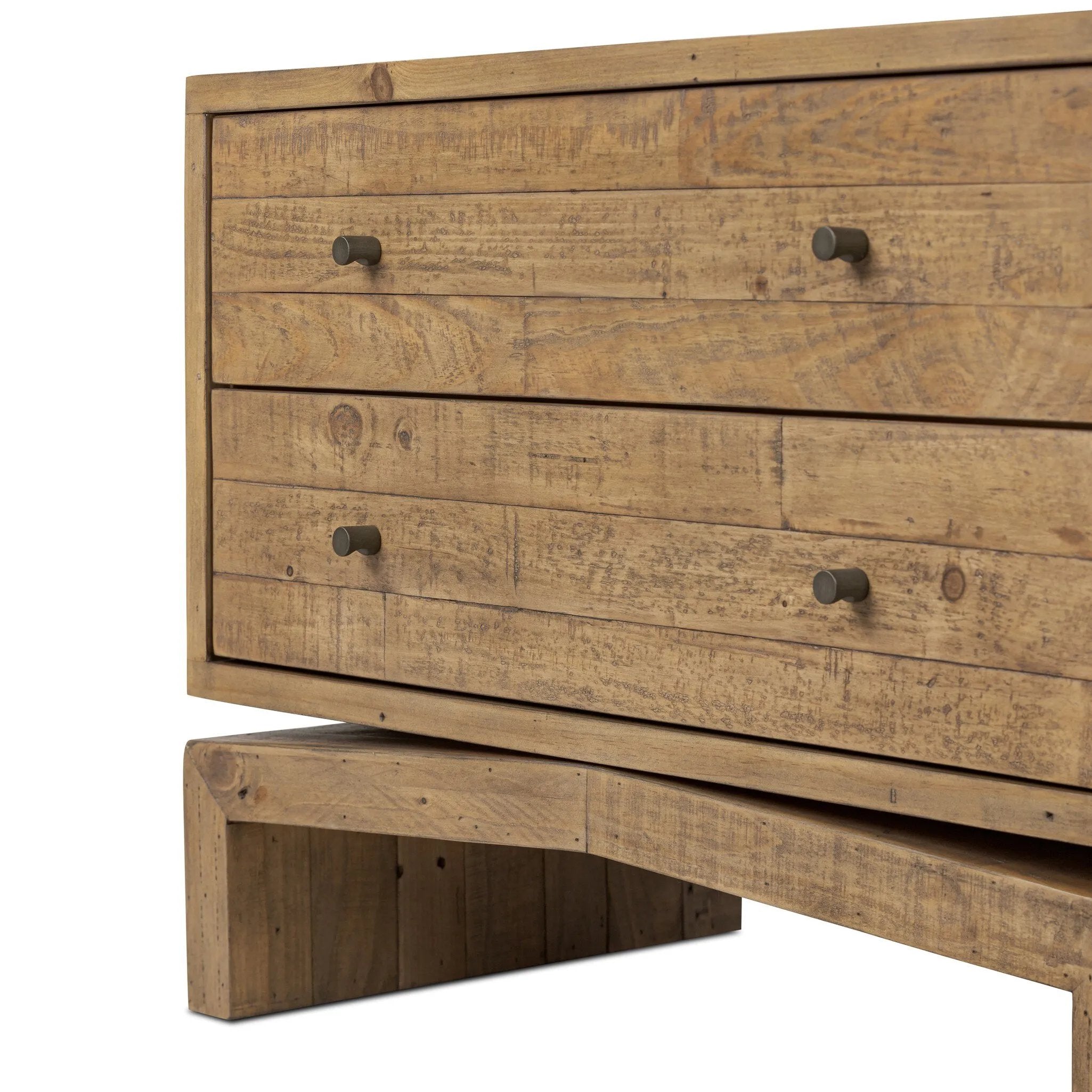 Bring organic character to your bedside with a two-drawer dresser of solid reclaimed pine. A rustic finish plays up natural knots and graining, for a beautifully rich look Amethyst Home provides interior design, new home construction design consulting, vintage area rugs, and lighting in the Park City metro area.