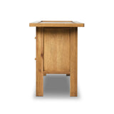 Featuring Millbrook Natural Light Oak Media Console by Four Hands at Amethyst Home. Inspired by a vintage general store counter, this console table features a heritage design with a modern twist. Thick oak legs with softened corners provide sturdy support, while oak knobs add a touch of classic charm. The inset tray top and varied drawer configuration offer a. Amethyst Home provides interior design, new home construction design consulting, vintage area rugs, and lighting in the Houston metro area.