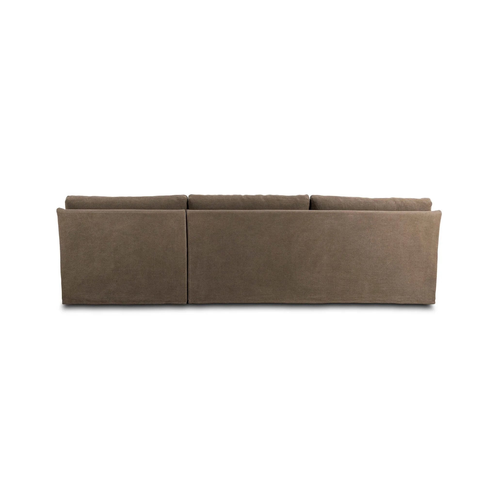 This two-piece sectional is defined by slightly sloping, flared arms and a floor-length slipcover. Finished in a soft, tight weave slipcover for a traditional style. Durable and soft to the touch, Libeco™-sourced linens are artisan-made and free of toxic chemicals. Slipcovered styles are fully removable and machine-washable for easy care Amethyst Home provides interior design, new home construction design consulting, vintage area rugs, and lighting in the Austin metro area.
