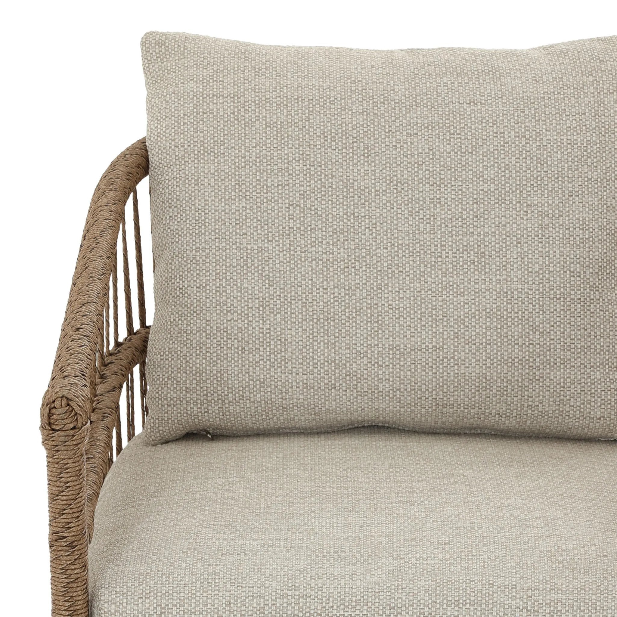 Cottage-inspired, faux hyacinth mimics its natural counterpart, with joint wrapping and texture for depth and character defining this outdoor dining chair. Varied proportion for dimension. Upholstered in a UV-resistant, water-repellent, quick-drying fabric. Cover or store indoors during inclement weather and when not in use Amethyst Home provides interior design, new home construction design consulting, vintage area rugs, and lighting in the Salt Lake City metro area.