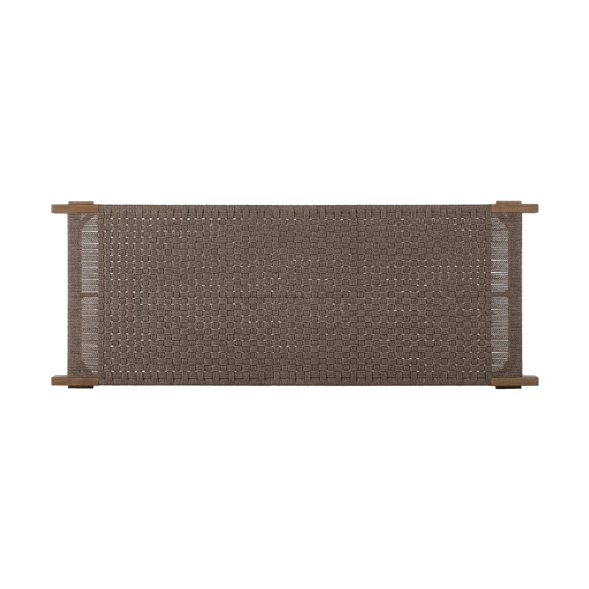 Featuring Moxie Stained Toasted Brown Outdoor Coffee Table by Four Hands at Amethyst Home. Create an outdoor space that transports you to far corners of the globe. Inspired by traditional designs found throughout Indonesia, this outdoor bench features a beautifully crafted frame made of FSC-certified solid teak with pull-through details and monochromatic weavi. Amethyst Home provides interior design, new home construction design consulting, vintage area rugs, and lighting in the Boston metro area.