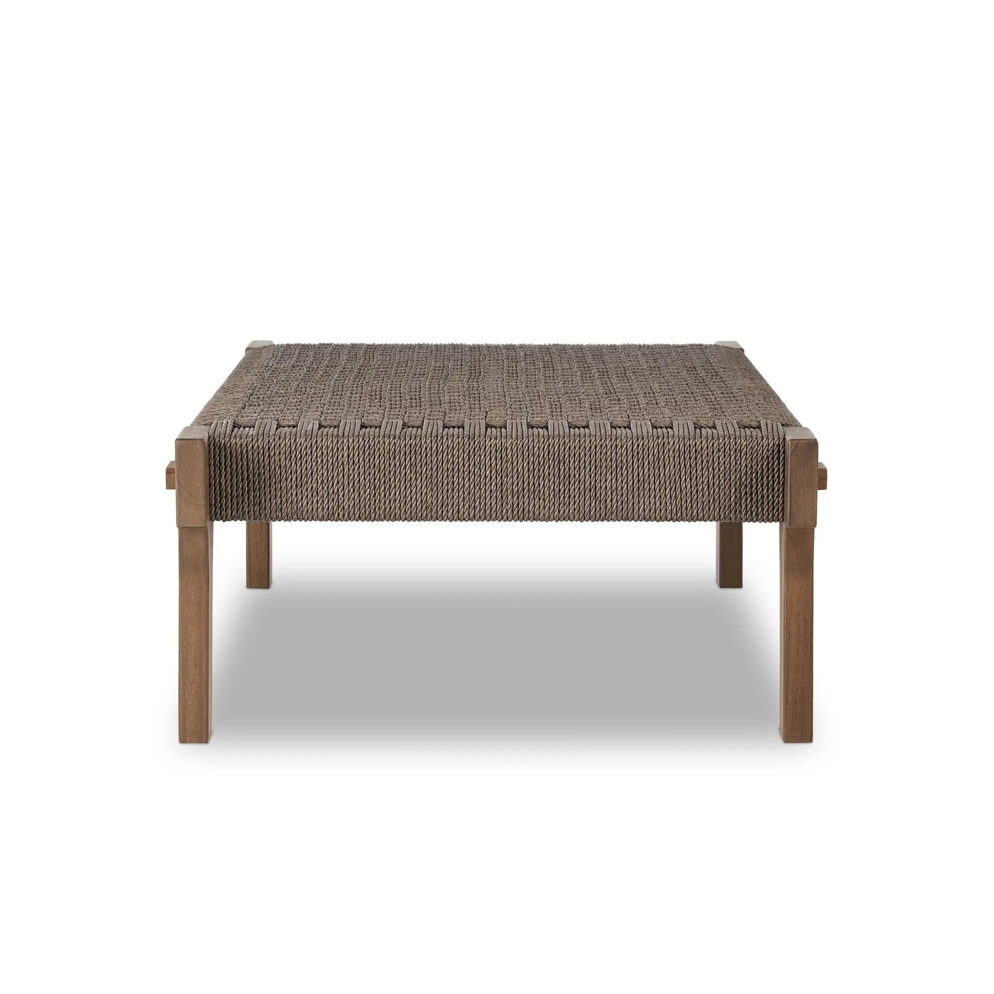 Featuring Moxie Stained Toasted Brown Outdoor Coffee Table by Four Hands at Amethyst Home. Create an outdoor space that transports you to far corners of the globe. Inspired by traditional designs found throughout Indonesia, this outdoor bench features a beautifully crafted frame made of FSC-certified solid teak with pull-through details and monochromatic weavin. Amethyst Home provides interior design, new home construction design consulting, vintage area rugs, and lighting in the Omaha metro area.