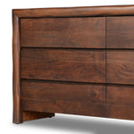 Featuring Nigel Rustic Brown Acacia 6 Drawer Dresser by Four Hands at Amethyst Home. Made from solid acacia and finished in a rustic brown, a six-drawer, waterfall-shaped dresser features soft volume, mitered corners and a faux live edge.Overall Dimensions: 69.50"w x 20.00"d x 35.25"hWeight : 278.22 lbsMaterials : Solid Acacia. Amethyst Home provides interior design, new home construction design consulting, vintage area rugs, and lighting in the Portland metro area.