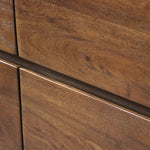 Featuring Nigel Rustic Brown Acacia 6 Drawer Dresser by Four Hands at Amethyst Home. Made from solid acacia and finished in a rustic brown, a six-drawer, waterfall-shaped dresser features soft volume, mitered corners and a faux live edge.Overall Dimensions: 69.50"w x 20.00"d x 35.25"hWeight : 278.22 lbsMaterials : Solid Acacia. Amethyst Home provides interior design, new home construction design consulting, vintage area rugs, and lighting in the Seattle metro area.