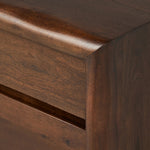 Featuring Nigel Rustic Brown Acacia Nightstand by Four Hands at Amethyst Home. A faux live edge lends natural character to the waterfall frame, its mitered corners enhancing the seamless silhouette. Soft volumes and thick proportions exude a sense of permanence, while chamfered drawer pulls add refined functionality. The warm wood tones celebrate acacia's rich . Amethyst Home provides interior design, new home construction design consulting, vintage area rugs, and lighting in the Miami metro area.