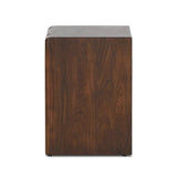 Featuring Nigel Rustic Brown Acacia Nightstand by Four Hands at Amethyst Home. A faux live edge lends natural character to the waterfall frame, its mitered corners enhancing the seamless silhouette. Soft volumes and thick proportions exude a sense of permanence, while chamfered drawer pulls add refined functionality. The warm wood tones celebrate acacia's . Amethyst Home provides interior design, new home construction design consulting, vintage area rugs, and lighting in the Scottsdale metro area.