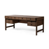 Featuring Oakley Dark Toasted Oak Veneer Desk by Four Hands at Amethyst Home. Made from warm-toasted oak, brass-finished bolt covers add an aesthetic element to a storage-driven desk. Eight drawers plus open shelving offer plenty of space for office staples.Overall Dimensions: 72.00"w x 32.00"d x 30.00"hWeight : 186.29 lbsMaterials: Oak Veneer. Amethyst Home provides interior design, new home construction design consulting, vintage area rugs, and lighting in the Salt Lake City metro area.