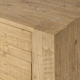 Beauty in simplicity. A clean, spacious six-drawer dresser of blonde-finished pine can be styled into a wide range of styles thanks to its neutral versatility Amethyst Home provides interior design, new home construction design consulting, vintage area rugs, and lighting in the Alpharetta metro area.