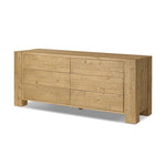 Beauty in simplicity. A clean, spacious six-drawer dresser of blonde-finished pine can be styled into a wide range of styles thanks to its neutral versatility Amethyst Home provides interior design, new home construction design consulting, vintage area rugs, and lighting in the Houston metro area.