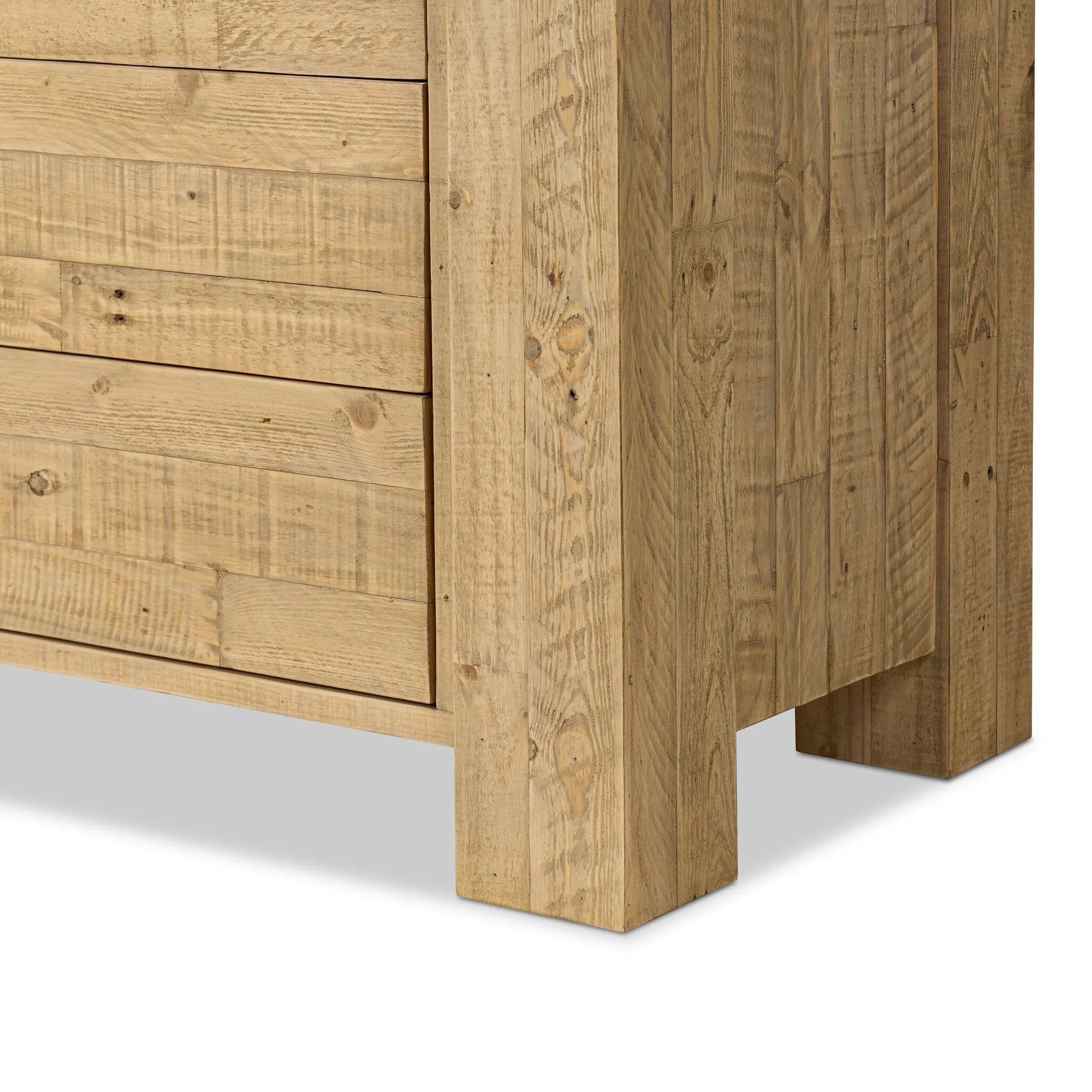 Beauty in simplicity. A clean, spacious six-drawer dresser of blonde-finished pine can be styled into a wide range of styles thanks to its neutral versatility Amethyst Home provides interior design, new home construction design consulting, vintage area rugs, and lighting in the Portland metro area.