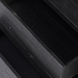 Beauty in simplicity. A clean cube of aged black-finished pine can be styled into a wide range of styles and spaces Amethyst Home provides interior design, new home construction design consulting, vintage area rugs, and lighting in the Newport Beach metro area.