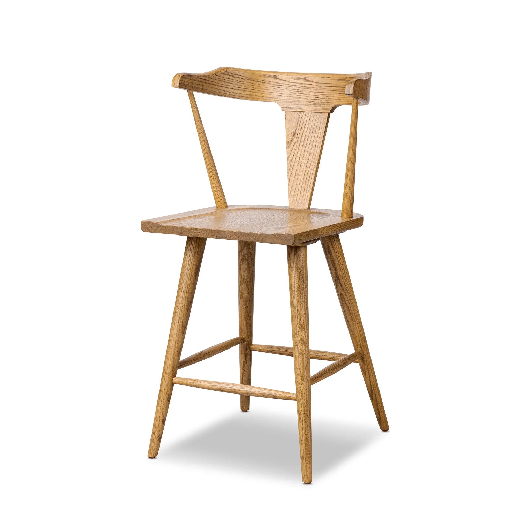Featuring Ripley Sandy Oak Bar + Counter Stool by Four Hands at Amethyst Home. A fresh, bar-style take on mid-century Windsor seating, featuring a bowed, sculptural silhouette and soft black finish to highlight the natural grain of weathered oak.Bar StoolOverall Dimensions: 20.50"w x 20.50"d x 42.50"hWeight: 17.64 lbsCounter StoolOverall Dimensions: 20.50"w x. Amethyst Home provides interior design, new home construction design consulting, vintage area rugs, and lighting in the Seattle metro area.