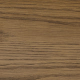 Rounded, chunky dowel legs in an amber oak finish frame the tan top-grain leather headboard of this simple-but-striking bed frame Amethyst Home provides interior design, new home construction design consulting, vintage area rugs, and lighting in the Scottsdale metro area.