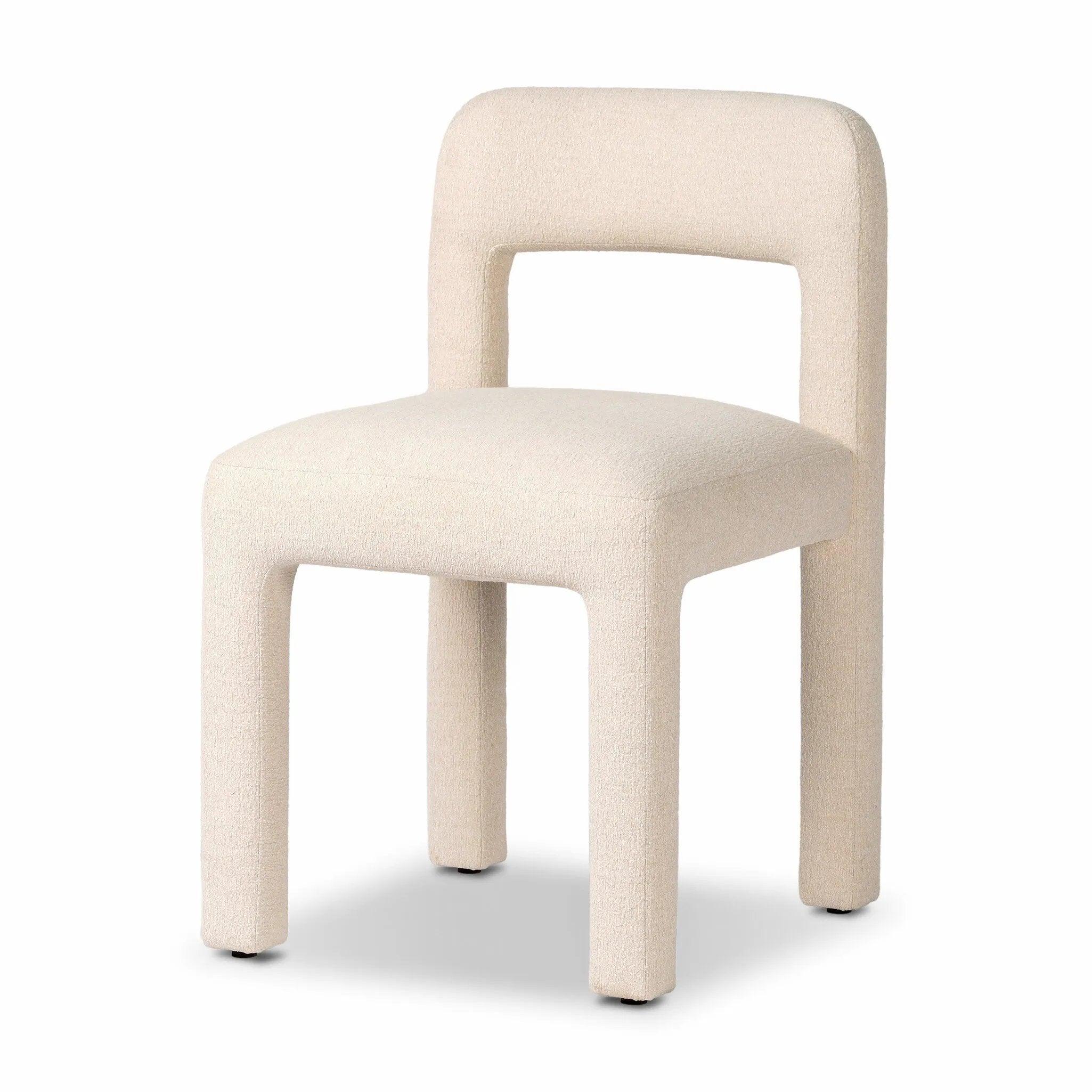 Fit for modern dining, this clean-styled chair is fully upholstered in a specialized performance fabric. An open back connects down to the cylindrical legs. Slight scale and squared off shape are great for smaller dining areas. Amethyst Home provides interior design, new home construction design consulting, vintage area rugs, and lighting in the Seattle metro area.