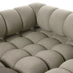 Featuring Roma Alessi Fawn Outdoor 5-Piece Sectional by Four Hands at Amethyst Home. A modern take on mid-century Italian design, soft volume and exaggerated proportions fuse for a sculpted look and playful feel. Atop a plinth-style teak base, outdoor-friendly five-piece sectional features dramatic tufting for a padded sit, indoors and out. Sustainably made. Amethyst Home provides interior design, new home construction design consulting, vintage area rugs, and lighting in the Nashville metro area.