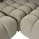 Featuring Roma Alessi Fawn Outdoor 5-Piece Sectional by Four Hands at Amethyst Home. A modern take on mid-century Italian design, soft volume and exaggerated proportions fuse for a sculpted look and playful feel. Atop a plinth-style teak base, outdoor-friendly five-piece sectional features dramatic tufting for a padded sit, indoors and out. Sustainably made w. Amethyst Home provides interior design, new home construction design consulting, vintage area rugs, and lighting in the Seattle metro area.