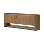 Resawn warm oak gives this sideboard's simple paneled design its standout striations. The paneled frame has a gallery top, and the bottom shelf provides open storage Amethyst Home provides interior design, new home construction design consulting, vintage area rugs, and lighting in the Monterey metro area.