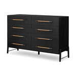 Featuring Rosedale Ebony Oak Veneer 8 Drawer Dresser by Four Hands at Amethyst Home. Introducing the Rosedale Ebony Oak Veneer 8 Drawer Dresser - the epitome of luxury and sophistication. With its sleek ebony oak veneer finish and 8 spacious drawers, this dresser is the perfect addition to any elegant bedroom. Organize your clothes and elevate your deco. Amethyst Home provides interior design, new home construction design consulting, vintage area rugs, and lighting in the Newport Beach metro area.