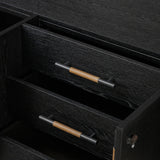 Featuring Rosedale Ebony Oak Veneer Media Console by Four Hands at Amethyst Home. This Rosedale Ebony Oak Veneer Media Console is the perfect addition to any media room or living space. Made with high-quality materials and a sleek design, this media console provides ample storage for all of your media devices. With its ebony oak veneer finish, it is both styl. Amethyst Home provides interior design, new home construction design consulting, vintage area rugs, and lighting in the Houston metro area.