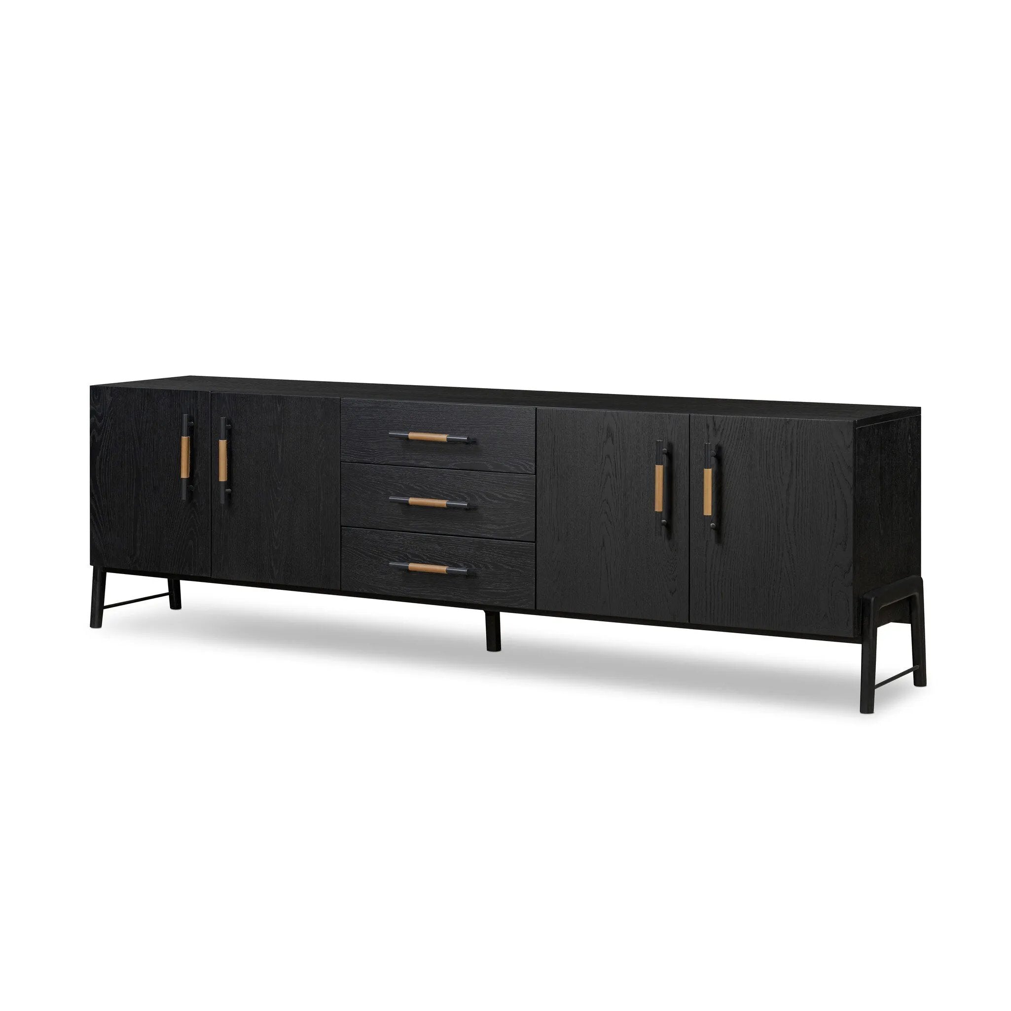 Featuring Rosedale Ebony Oak Veneer Media Console by Four Hands at Amethyst Home. This Rosedale Ebony Oak Veneer Media Console is the perfect addition to any media room or living space. Made with high-quality materials and a sleek design, this media console provides ample storage for all of your media devices. With its ebony oak veneer finish, it is both st. Amethyst Home provides interior design, new home construction design consulting, vintage area rugs, and lighting in the Park City metro area.
