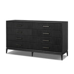 Elevate your bedroom styling with a storage-driven dresser of black-finished oak. A smooth top pairs with eight spacious drawers covered with woven paper cord. The result: a dark, Scandinavian-inspired look that will work into your collection beautifully Amethyst Home provides interior design, new home construction design consulting, vintage area rugs, and lighting in the Omaha metro area.