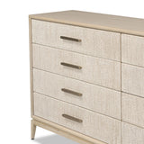 Elevate your bedroom styling with a storage-driven dresser of light, natural oak. A smooth top pairs with eight spacious drawers covered with woven paper cord. The result: a clean, Scandinavian-inspired look that will work into your collection beautifully Amethyst Home provides interior design, new home construction design consulting, vintage area rugs, and lighting in the Laguna Beach metro area.