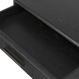 Elevate your bedside storage with a nightstand of black-finished oak. A smooth top pairs with a single drawer front of woven paper cord for a dark, rich look that will work into your bedroom collection beautifully Amethyst Home provides interior design, new home construction design consulting, vintage area rugs, and lighting in the Kansas City metro area.