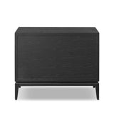 Elevate your bedside storage with a nightstand of black-finished oak. A smooth top pairs with a single drawer front of woven paper cord for a dark, rich look that will work into your bedroom collection beautifully Amethyst Home provides interior design, new home construction design consulting, vintage area rugs, and lighting in the Seattle metro area.