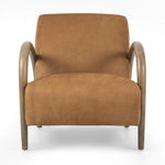 Featuring Sandro Nubuck Cognac Chair by Four Hands at Amethyst Home. This versatile accent chair is upholstered in a faux Mongolian shearling with a textural high pile. A contrasting, chunky parawood frame hugs the seat and is wire-brushed for a warm, vintage feel.Overall Dimensions: 29.50"w x 41.00"d x 32.00"hWeight : 45.19 lbsMaterials : Top Grain Leather. Amethyst Home provides interior design, new home construction design consulting, vintage area rugs, and lighting in the Charlotte metro area.