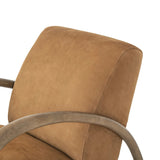Featuring Sandro Nubuck Cognac Chair by Four Hands at Amethyst Home. This versatile accent chair is upholstered in a faux Mongolian shearling with a textural high pile. A contrasting, chunky parawood frame hugs the seat and is wire-brushed for a warm, vintage feel.Overall Dimensions: 29.50"w x 41.00"d x 32.00"hWeight : 45.19 lbsMaterials : Top Grain Leather,. Amethyst Home provides interior design, new home construction design consulting, vintage area rugs, and lighting in the Monterey metro area.