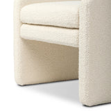 A traditional wool-blend fabric in cream covers this versatile ottoman for an easy fit in any room Amethyst Home provides interior design, new home construction design consulting, vintage area rugs, and lighting in the Nashville metro area.