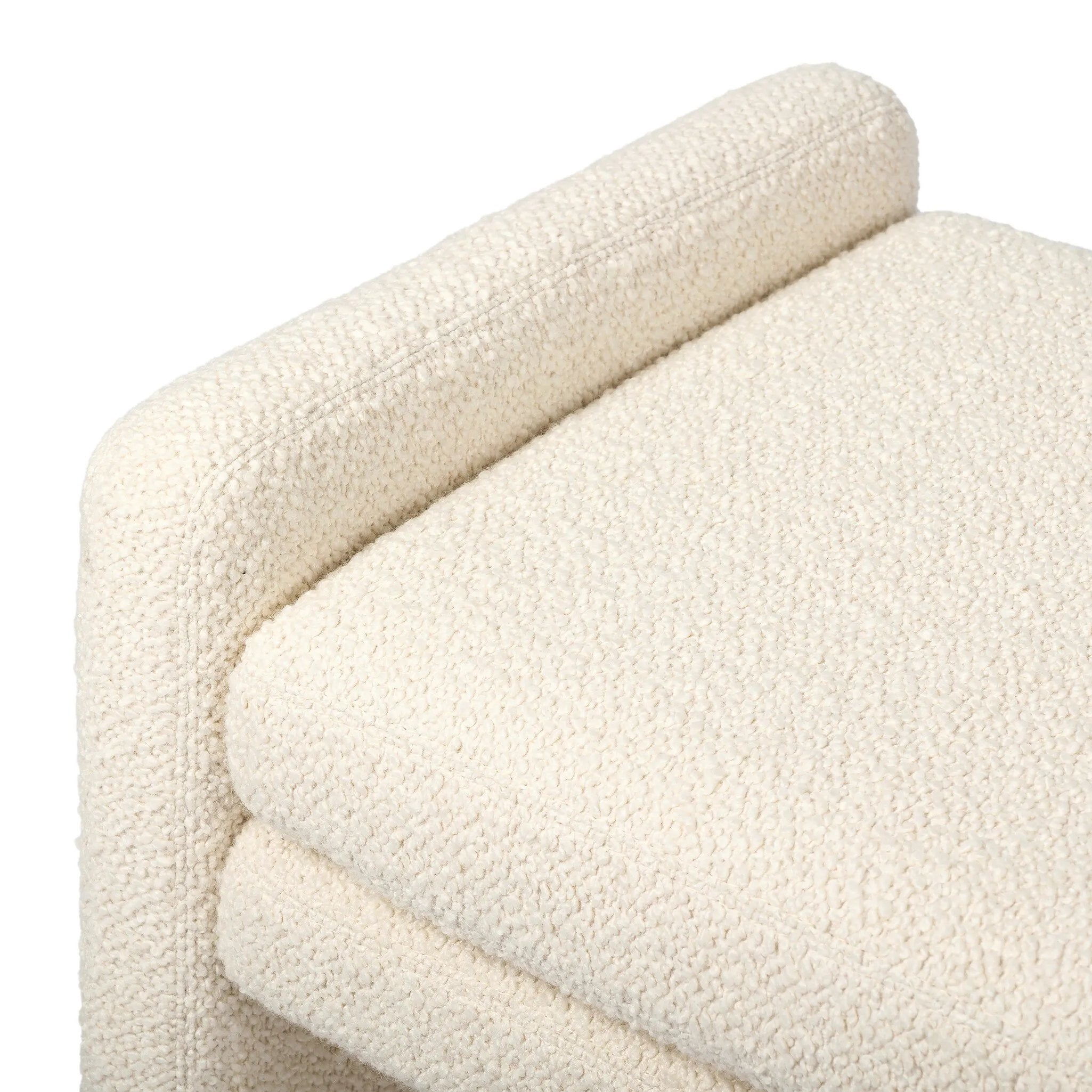 A traditional wool-blend fabric in cream covers this versatile ottoman for an easy fit in any room Amethyst Home provides interior design, new home construction design consulting, vintage area rugs, and lighting in the Salt Lake City metro area.