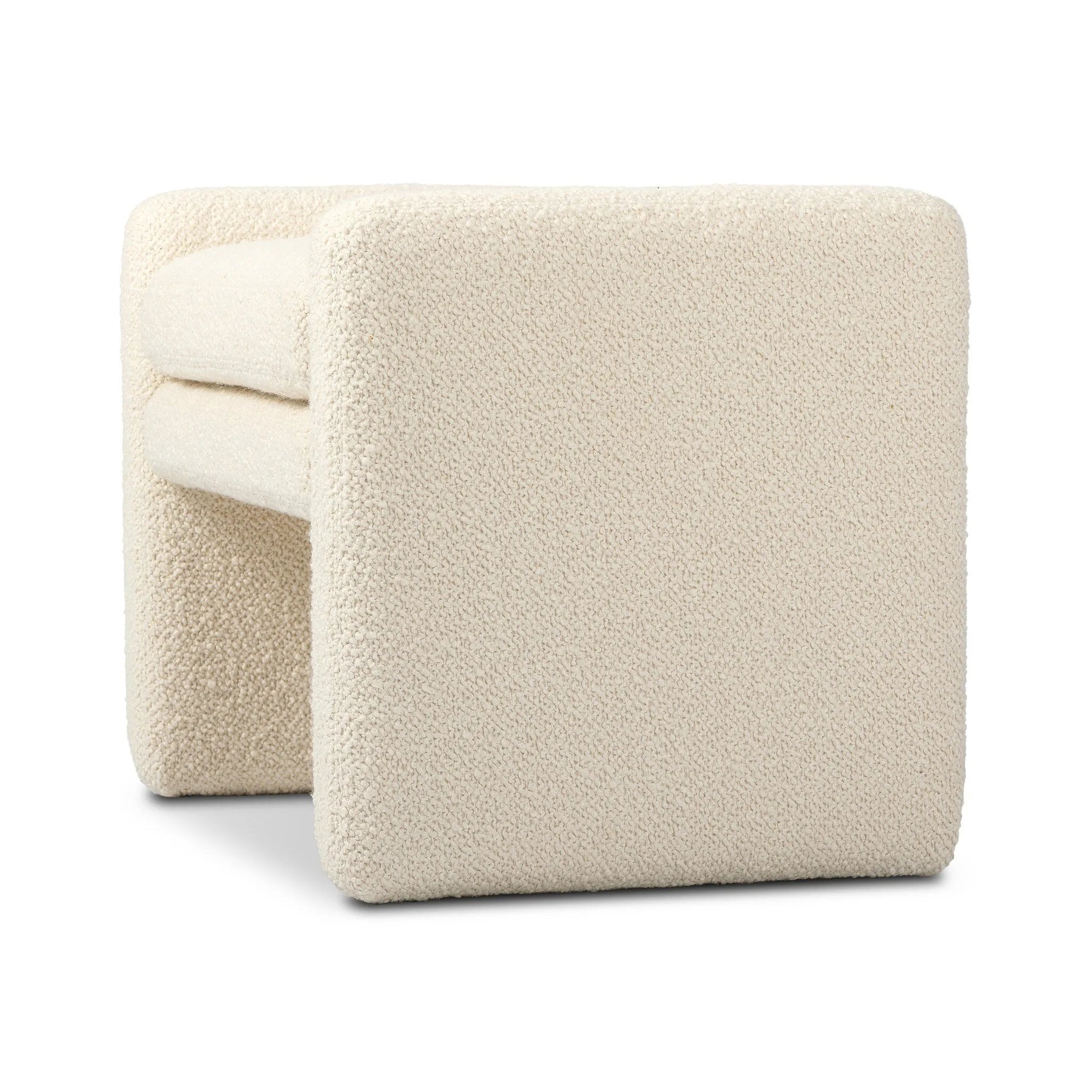 A traditional wool-blend fabric in cream covers this versatile ottoman for an easy fit in any room Amethyst Home provides interior design, new home construction design consulting, vintage area rugs, and lighting in the Seattle metro area.