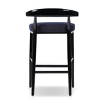 Echoing lacquered seating from another era, this glossy dining chair features mahogany construction, a timeless back, and royal blue upholstery Amethyst Home provides interior design, new home construction design consulting, vintage area rugs, and lighting in the Los Angeles metro area.