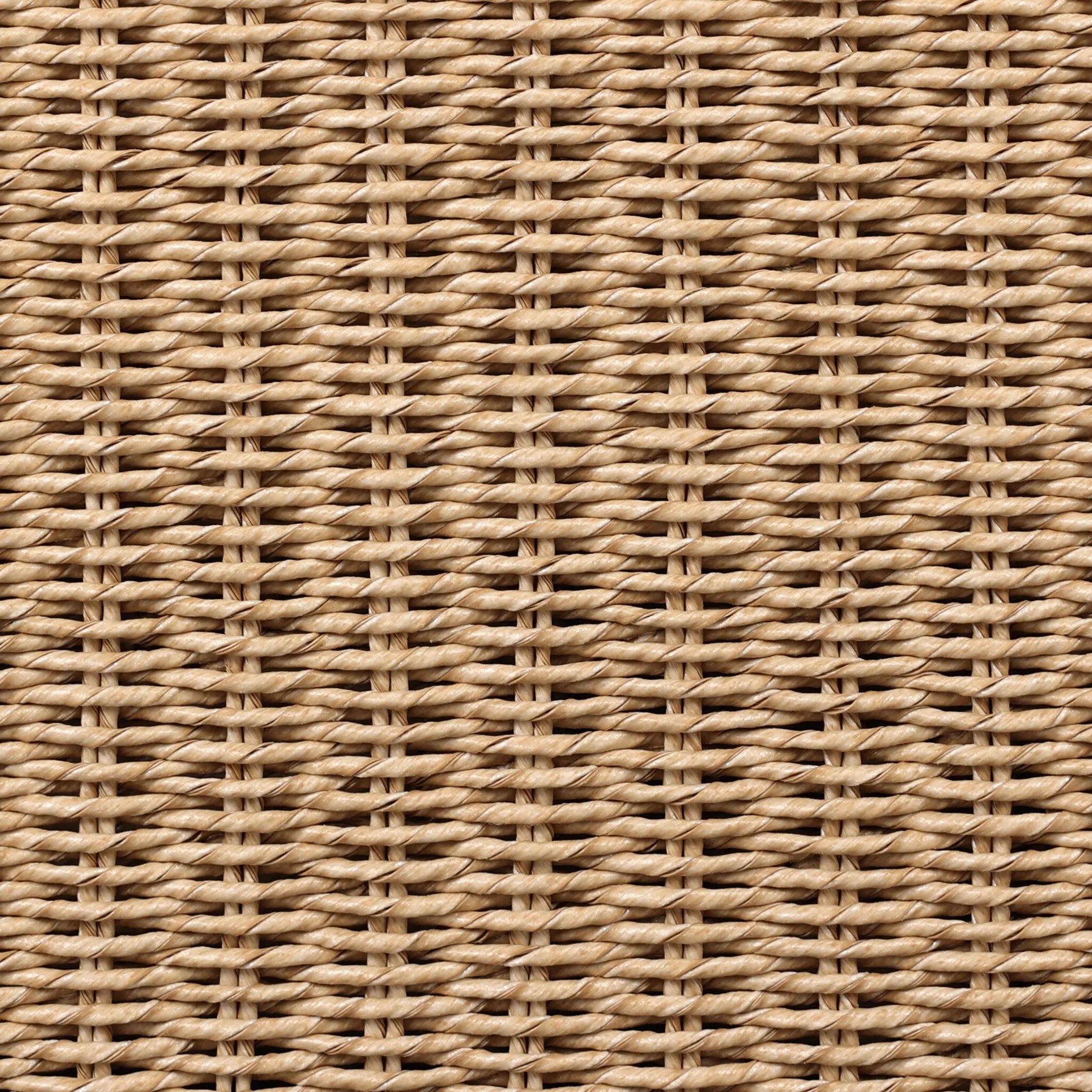 Boldly woven. This modern boxy outdoor sofa takes an angular, inflated silhouette and accents it with a woven back that peeks around a fully cushioned seat. Cover or store indoors during inclement weather and when not in use Amethyst Home provides interior design, new home construction design consulting, vintage area rugs, and lighting in the San Diego metro area.