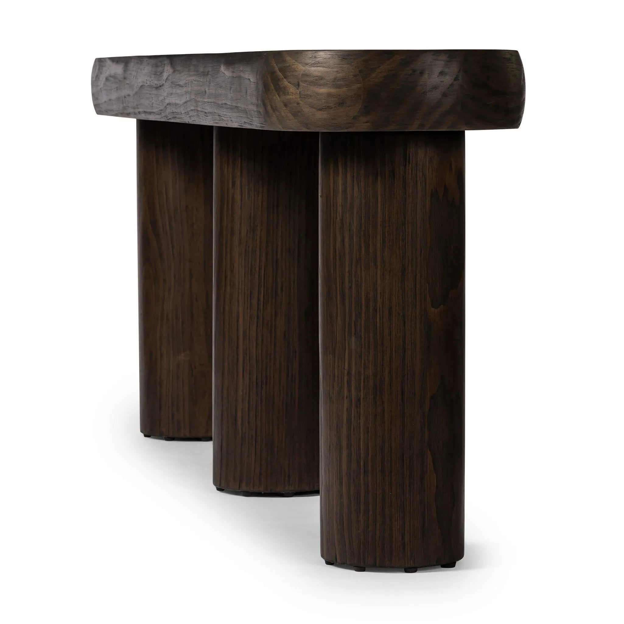 Featuring Sommer Sienna Brown Pine Console Table by Four Hands at Amethyst Home. Three round pillar legs support a thick oval top featuring rounded edges. A dark brown pine finish showcases rich grain movement, playing up the curvature of this piece.
Overall Dimensions: 16.0" L x 78.0 " W x 30.0" H
Collection: WestgateColors: Sienna Brown PineMaterials: Solid . Amethyst Home provides interior design, new home construction design consulting, vintage area rugs, and lighting in the Austin metro area.