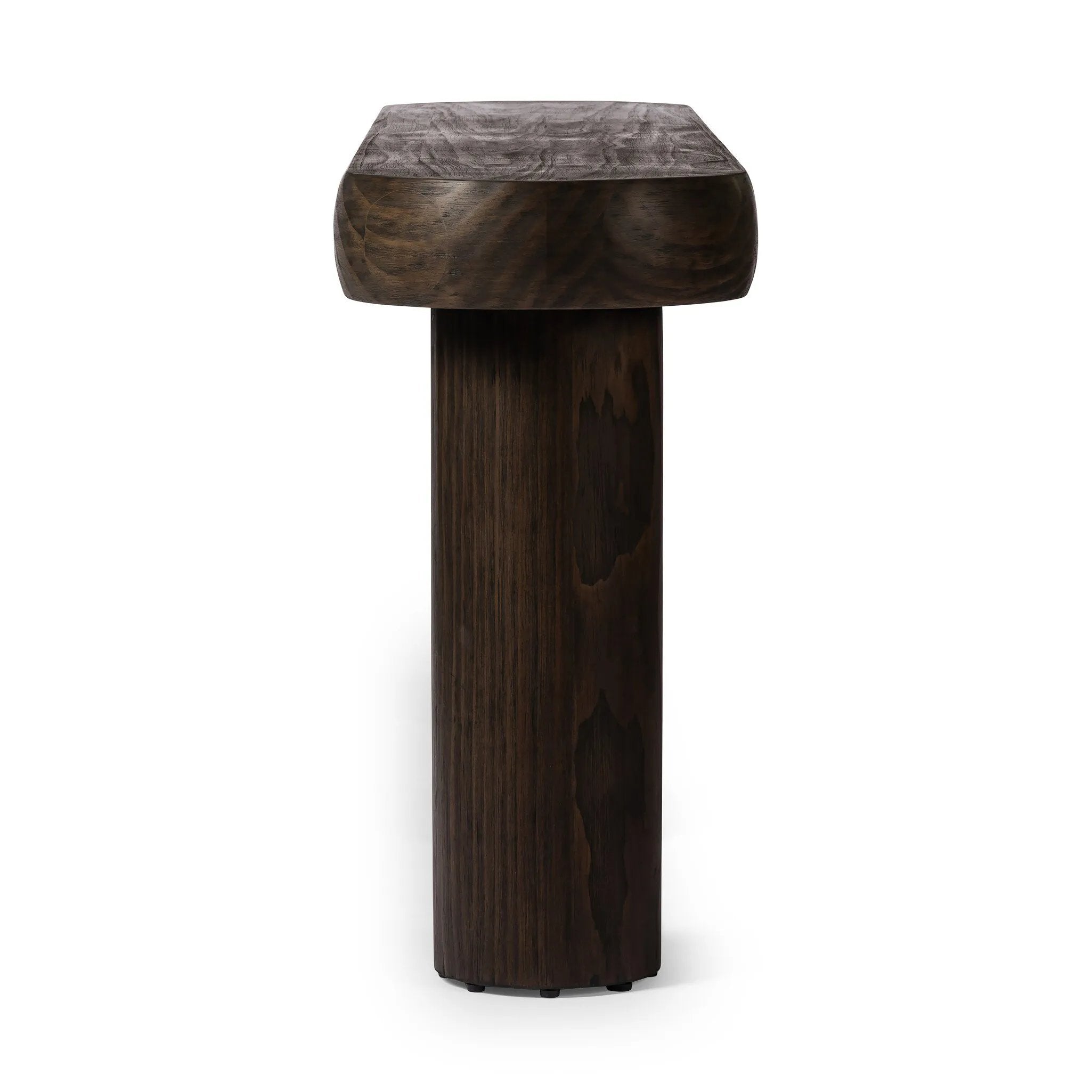 Featuring Sommer Sienna Brown Pine Console Table by Four Hands at Amethyst Home. Three round pillar legs support a thick oval top featuring rounded edges. A dark brown pine finish showcases rich grain movement, playing up the curvature of this piece.
Overall Dimensions: 16.0" L x 78.0 " W x 30.0" H
Collection: WestgateColors: Sienna Brown PineMaterials: . Amethyst Home provides interior design, new home construction design consulting, vintage area rugs, and lighting in the Laguna Beach metro area.