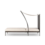 Statement-making comfort. This outdoor chaise brings a modern, French Deco-inspired look with bold color contrast to the patio. High back vertical slats pair with the removable canopy and small finial details for a unique take on traditional. Cover or store indoors during inclement weather and when not in use Amethyst Home provides interior design, new home construction design consulting, vintage area rugs, and lighting in the Calabasas metro area.