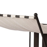 Statement-making comfort. This outdoor chaise brings a modern, French Deco-inspired look with bold color contrast to the patio. High back vertical slats pair with the removable canopy and small finial details for a unique take on traditional. Cover or store indoors during inclement weather and when not in use Amethyst Home provides interior design, new home construction design consulting, vintage area rugs, and lighting in the Laguna Beach metro area.