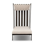 Statement-making comfort. This outdoor chaise brings a modern, French Deco-inspired look with bold color contrast to the patio. High back vertical slats pair with the removable canopy and small finial details for a unique take on traditional. Cover or store indoors during inclement weather and when not in use Amethyst Home provides interior design, new home construction design consulting, vintage area rugs, and lighting in the Washington metro area.