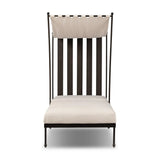 Statement-making comfort. This outdoor chaise brings a modern, French Deco-inspired look with bold color contrast to the patio. High back vertical slats pair with the removable canopy and small finial details for a unique take on traditional. Cover or store indoors during inclement weather and when not in use Amethyst Home provides interior design, new home construction design consulting, vintage area rugs, and lighting in the Washington metro area.